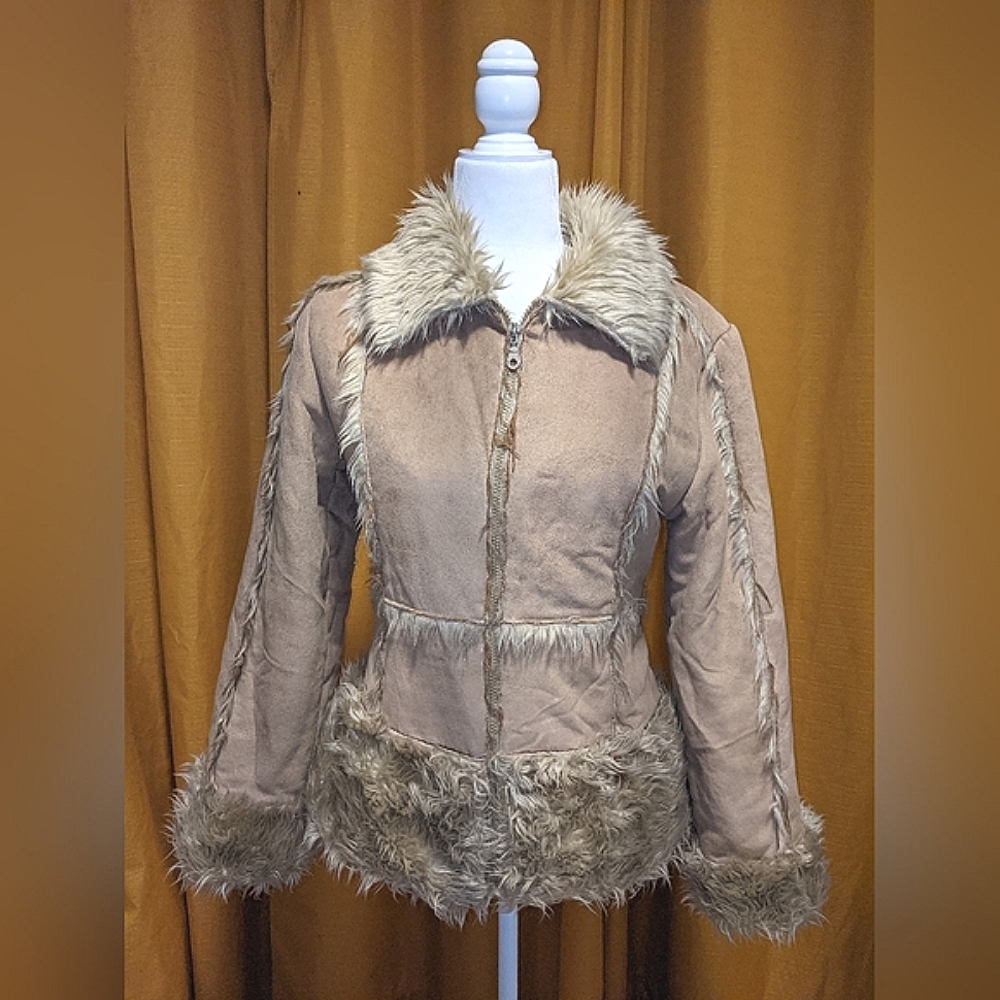 Vintage Buffalo David Bitton faux fur jacket zip up, size small